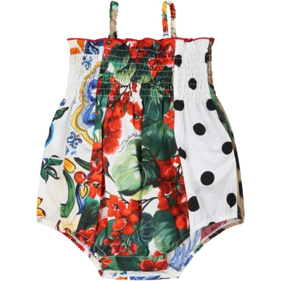 Shop Dolce & Gabbana Multicolor Romper For Babygirl With Iconic Prints