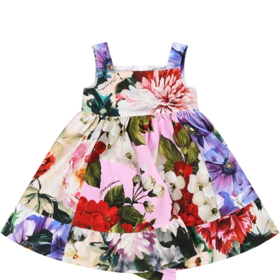 Shop Dolce & Gabbana Multicolor Dress For Babygirl With Flowers