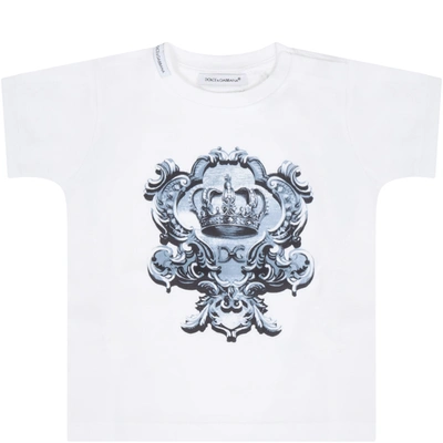 Shop Dolce & Gabbana White T-shirt For Babykids With Crown