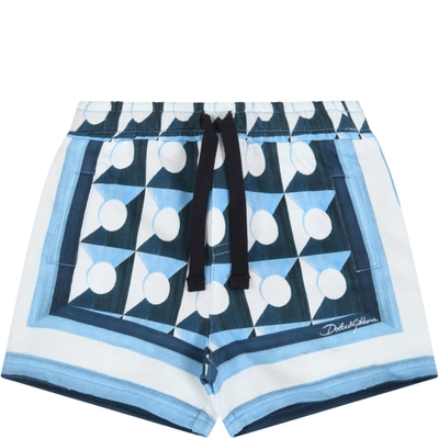 Shop Dolce & Gabbana Light Blue Short For Babyboy With Prints