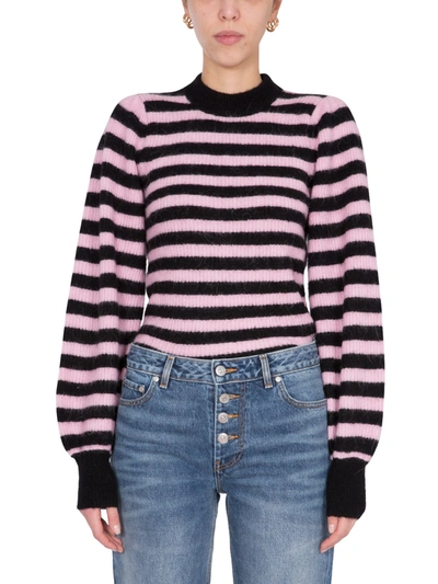 Shop Ganni Sweater With Striped Pattern In Multicolour