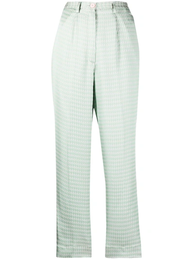 Forte Forte High-rise Houndstooth-print Cropped Trousers In Green