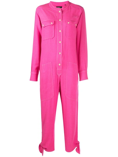 Shop Isabel Marant Buttoned Ankle-tie Cropped Jumpsuit In Pink