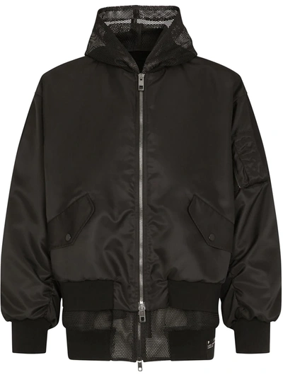 Shop Dolce & Gabbana Mesh Hood Bomber Jacket In Black