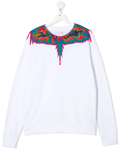 Shop Marcelo Burlon County Of Milan Teen Graphic-print Crew-neck Sweatshirt In White