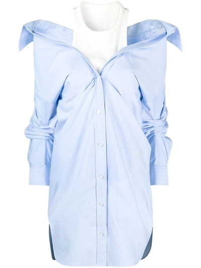Shop Alexander Wang T Off-shoulder Shirt Dress In Blue