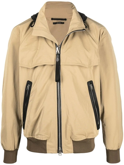Shop Tom Ford Hooded Zip-up Jacket In Neutrals