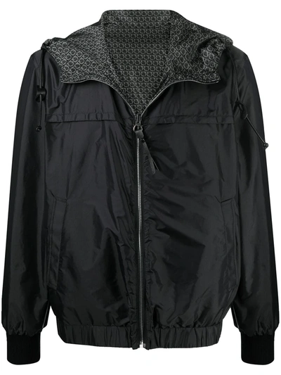Shop Ferragamo Lightweight Hooded Reversible Jacket In Black