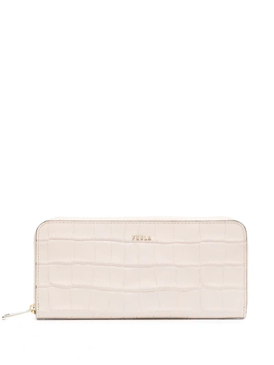 Shop Furla Next Crocodile Embossed Wallet In Neutrals