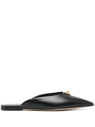 Shop Valentino Rockstud Pointed-toe Mules In Black