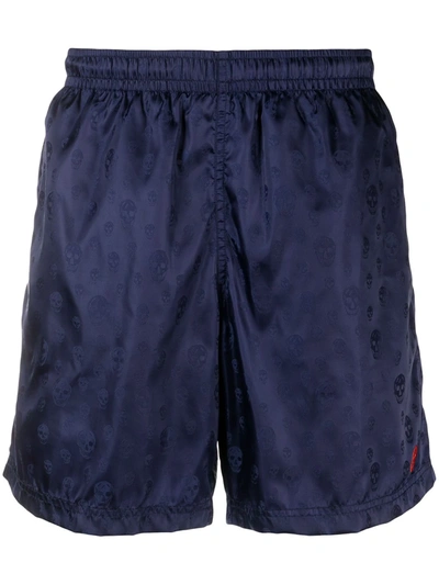 Shop Alexander Mcqueen Skull-pattern Swim Shorts In Blue