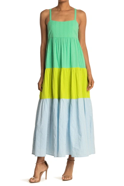 Shop Tanya Taylor Dani Woven Colorblock Maxi Dress In Green Multi