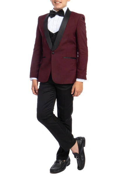 Shop Perry Ellis Solid Shawl Collar 5-piece Tuxedo In Burgundy
