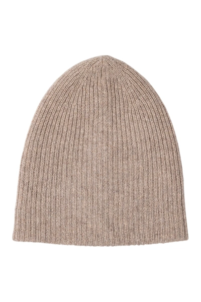 Shop Amicale Cashmere Double Layer Rib Knit Hat In 262beig