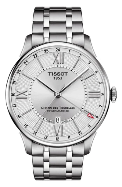 Shop Tissot T-classic Chemin Des Tourelles Powermatic 80 Automatic Bracelet Watch, 42mm In Silver
