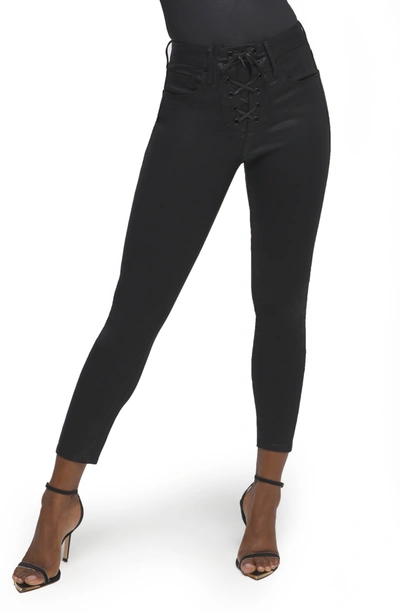 Shop Good American Good Waist Lace Up Skinny Jeans In Black014