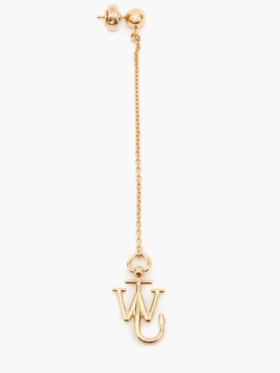Shop Jw Anderson Asymmetric Drop Chain Anchor Earrings In Gold