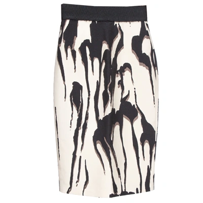 Pre-owned Giambattista Valli Monochrome Abstract Printed Wool Midi Skirt S In Black