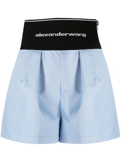 Shop Alexander Wang High-rise Logo-print Two-tone Shorts In Blue
