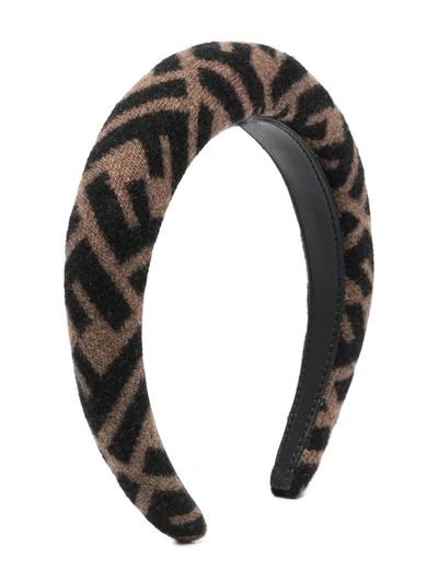 Shop Fendi Logo-motif Padded Headband In Brown