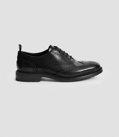 Shop Reiss Leather High Shine Brogues In Black