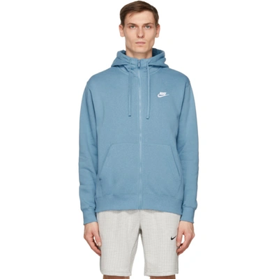 Shop Nike Blue Fleece Sportswear Club Full-zip Hoodie In 424 Cerulea