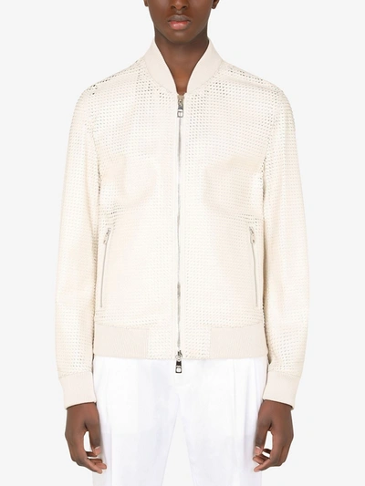 Shop Dolce & Gabbana Perforated Effect Zipped Jacket In Neutrals
