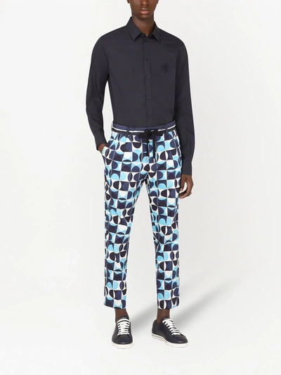 Shop Dolce & Gabbana Geometric-print Cropped Trousers In Blue