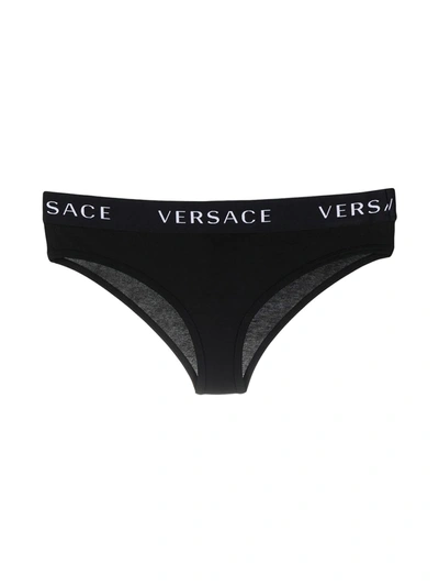 Shop Versace Logo Waistband Briefs In Black