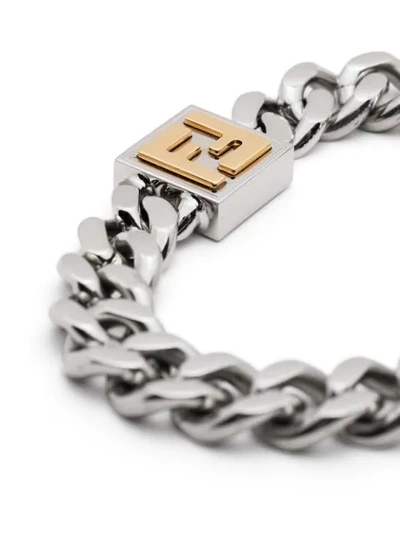 Shop Fendi Raised Ff-logo Bracelet In Silver