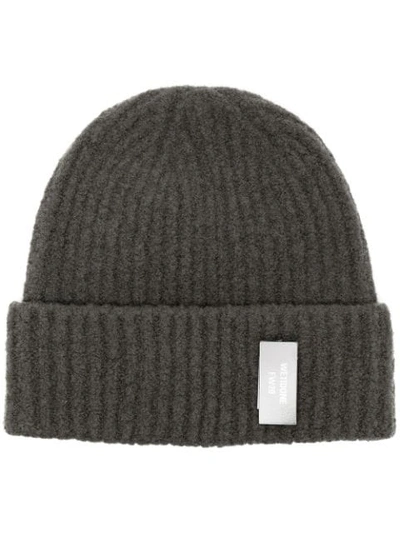 Shop We11 Done Logo-patch Ribbed Beanie In Grey