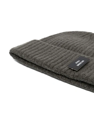 Shop We11 Done Logo-patch Ribbed Beanie In Grey