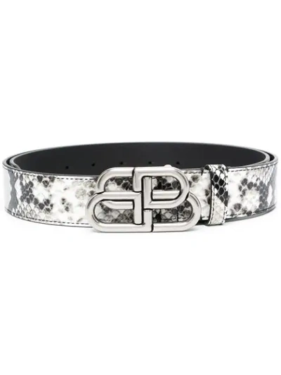 Shop Balenciaga Snakeskin Leather Belt In Black