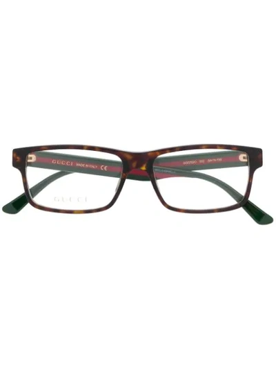 Gucci Web Detail Rectangular-frame Glasses In Brown