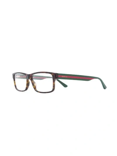 Gucci Web Detail Rectangular-frame Glasses In Brown