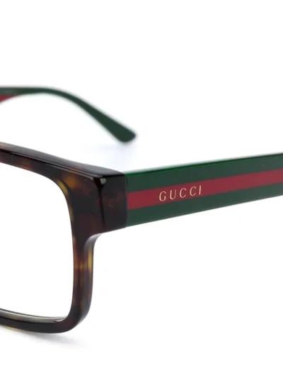 Gucci Web Detail Rectangular-frame Glasses In Brown