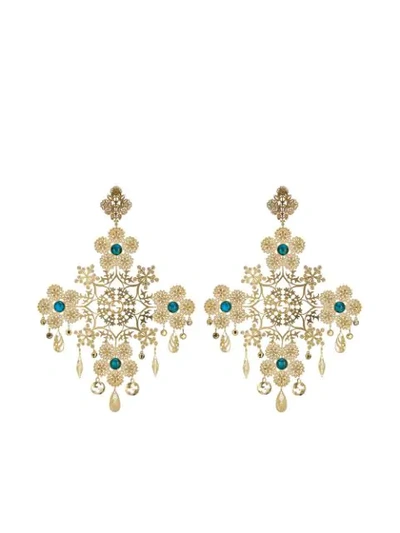 Shop Gucci Floral Motif Drop Earrings In Gold