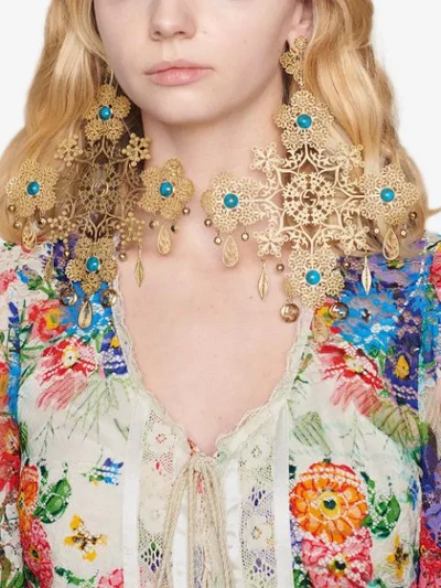 Shop Gucci Floral Motif Drop Earrings In Gold