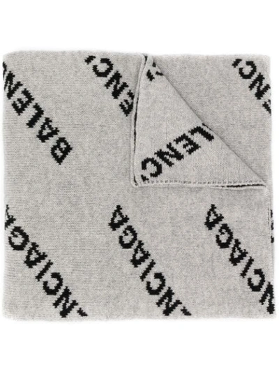 Shop Balenciaga Repeat Logo Pattern Scarf In Grey