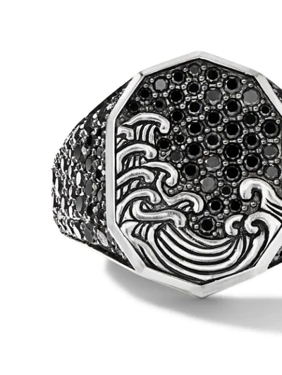 Shop David Yurman Waves Diamond Signet Ring In Silver