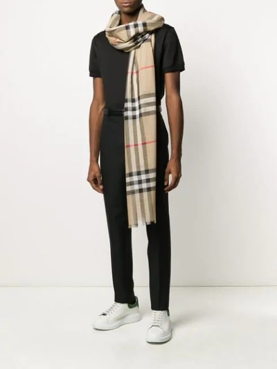 Shop Burberry Lightweight Check Scarf In Brown