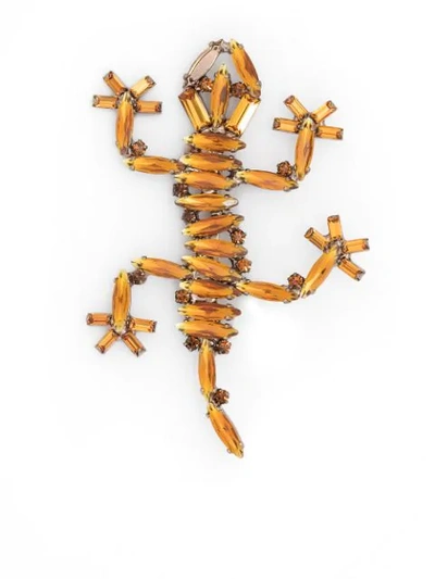 Shop Etro Embellished-gecko Brooch In Orange