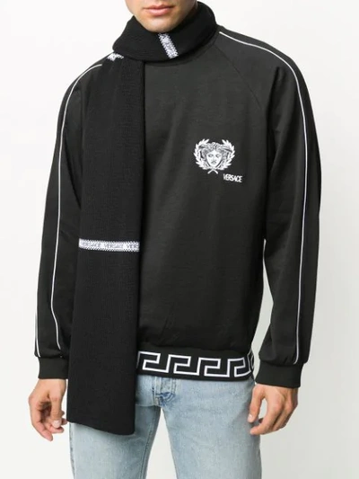 Shop Versace Logo Trim Scarf In Black