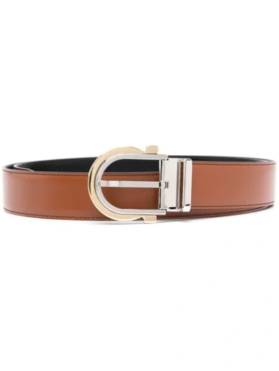 Shop Ferragamo Gancini Leather Belt In Brown