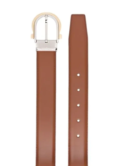 Shop Ferragamo Gancini Leather Belt In Brown