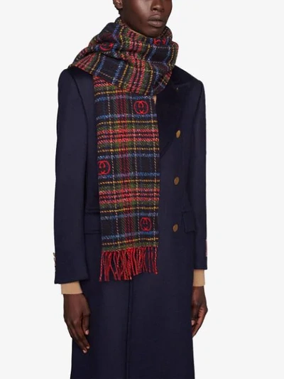 Shop Gucci Check Jacquard Scarf In Red