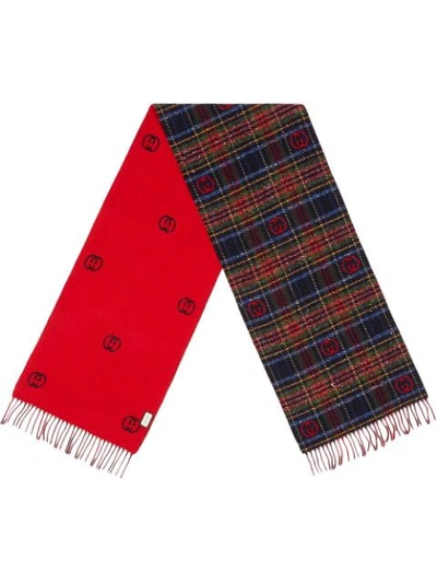Shop Gucci Check Jacquard Scarf In Red