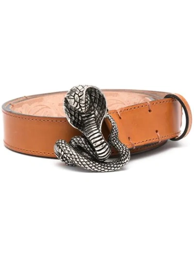 Shop Etro Snake-logo Belt In Brown