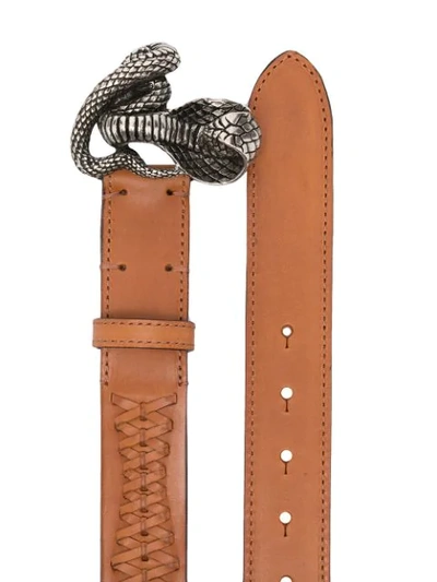Shop Etro Snake-logo Belt In Brown