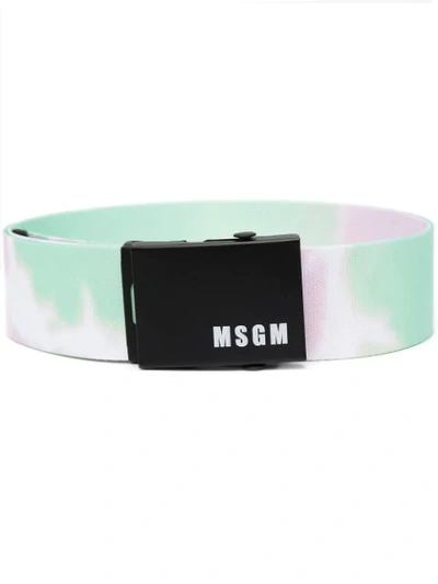 Shop Msgm Tie-dye Print Belt In White